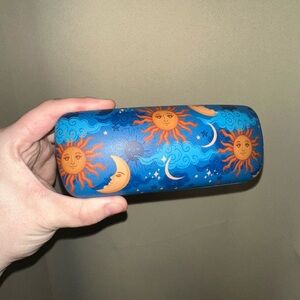 celestial sun moon stars design hard shell eyeglasses case clamshell